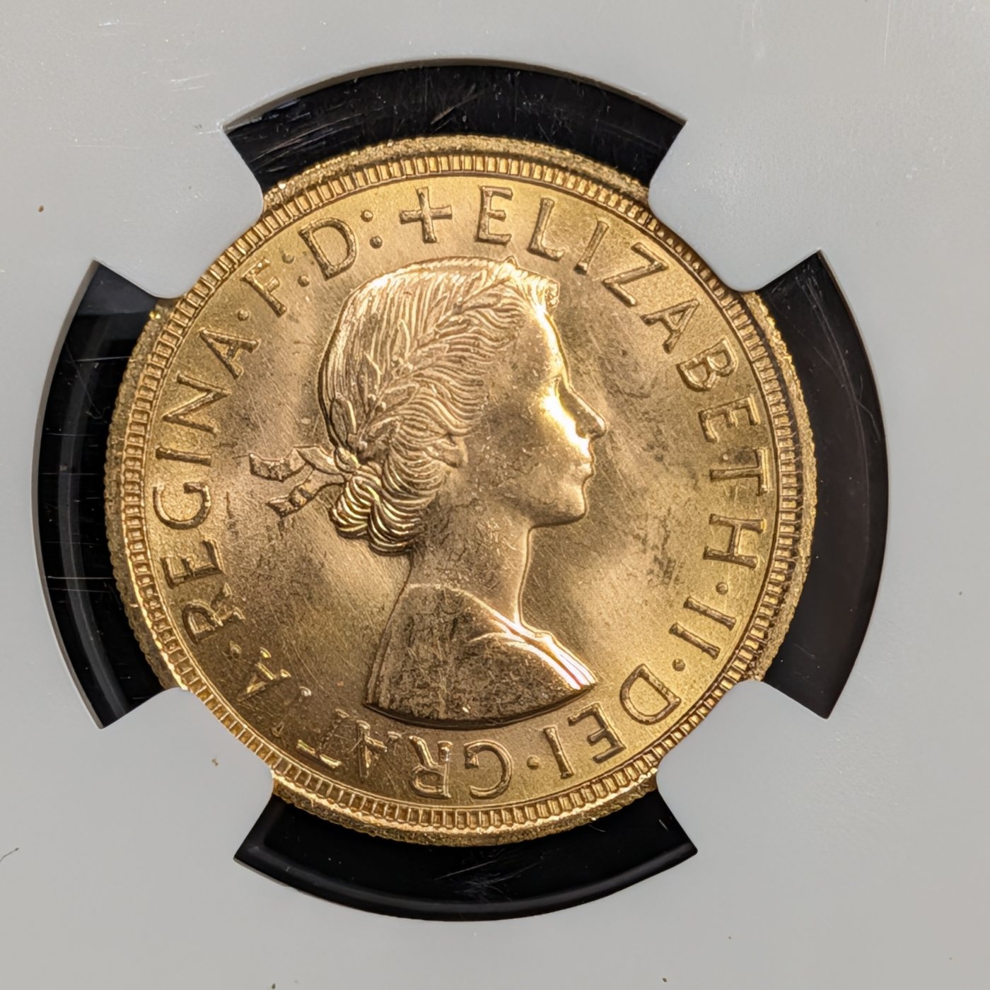1957年 英国 1ソブリン金貨 エリザベス2世 NGC MS65